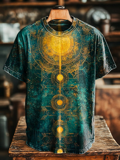 Unisex Vintage Abstract Tarot Art Print Casual Loose Short Sleeve T-Shirt