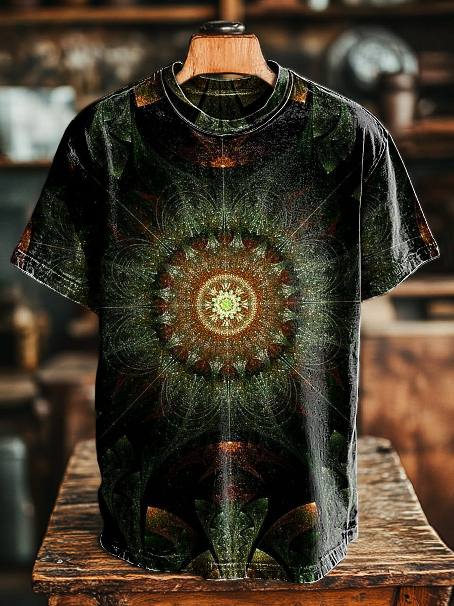 Unisex Vintage Mystic Mandala Print Casual Loose Short Sleeve T-Shirt