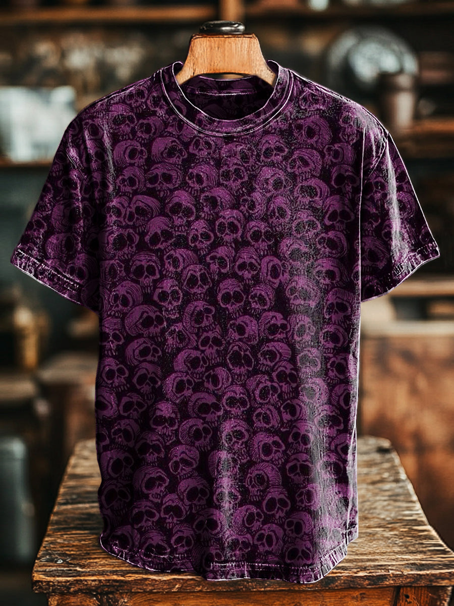 Unisex Retro Skull Print Casual Loose Short Sleeve T-Shirt