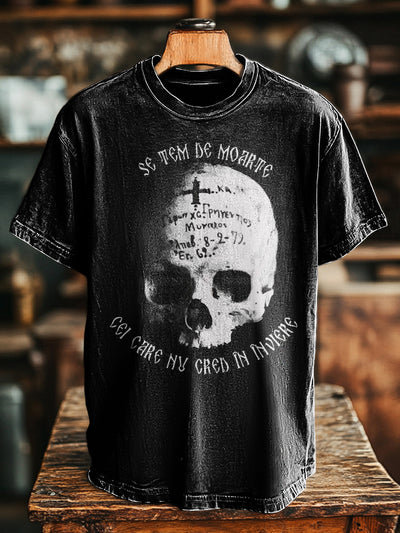 Unisex Retro Skull Crossbones Printed Casual Loose Short Sleeve T-Shirt