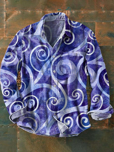 Men's Vintage Abstract Circle Print Casual Long Sleeve Shirt