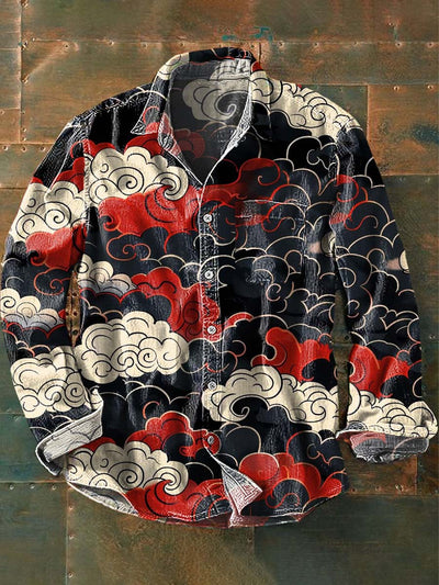 Men's Abstract Vintage Cloud Print Casual Long Sleeve Shirt