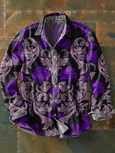 Men's Vintage Floral Print Casual Long Sleeve Shirt