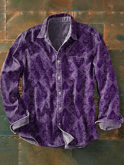 Men's Vintage Floral Print Casual Long Sleeve Shirt
