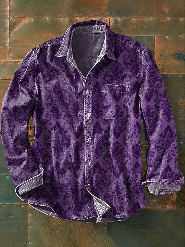 Men's Vintage Floral Print Casual Long Sleeve Shirt