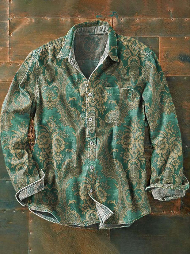 Men's Vintage Floral Print Casual Long Sleeve Shirt