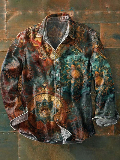 Men's Vintage Floral Print Casual Long Sleeve Shirt