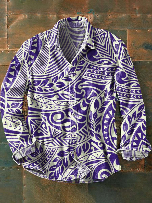 Men's Vintage Floral Print Casual Long Sleeve Shirt