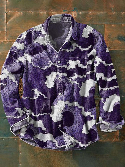Men's Vintage Wave Pattern Printed Casual Long Sleeve Shirt