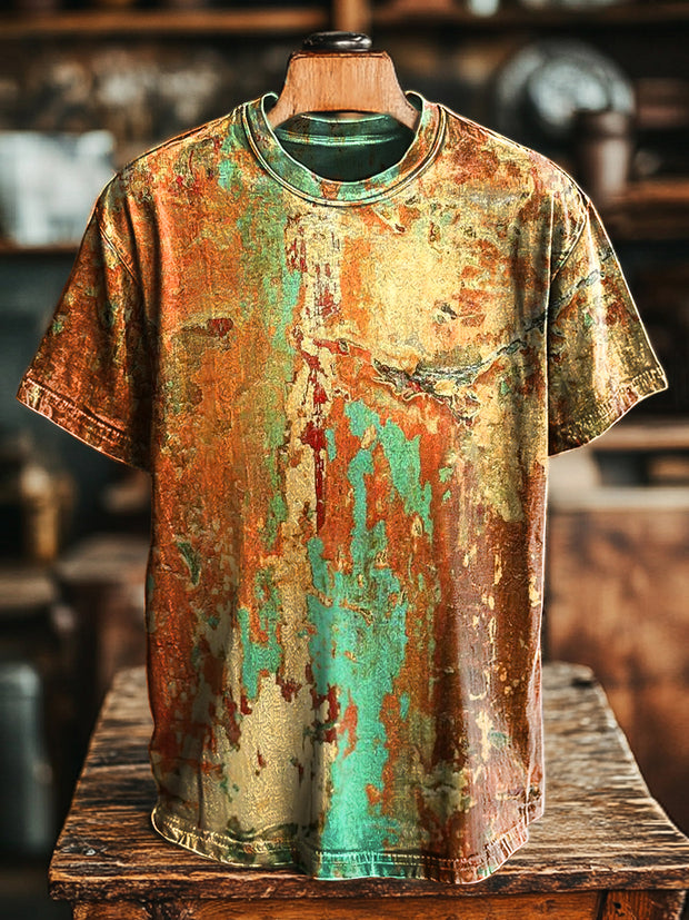 Unisex Vintage Abstract Colorful Textured Print Casual Loose T-Shirt