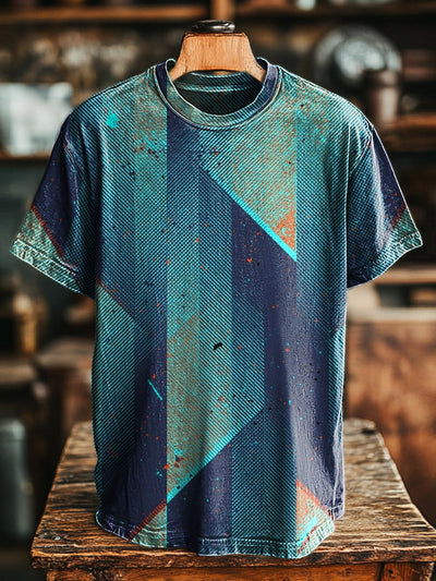 Unisex Vintage Abstract Geometric Print Casual Loose T-Shirt