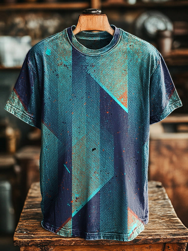 Unisex Vintage Abstract Geometric Print Casual Loose T-Shirt