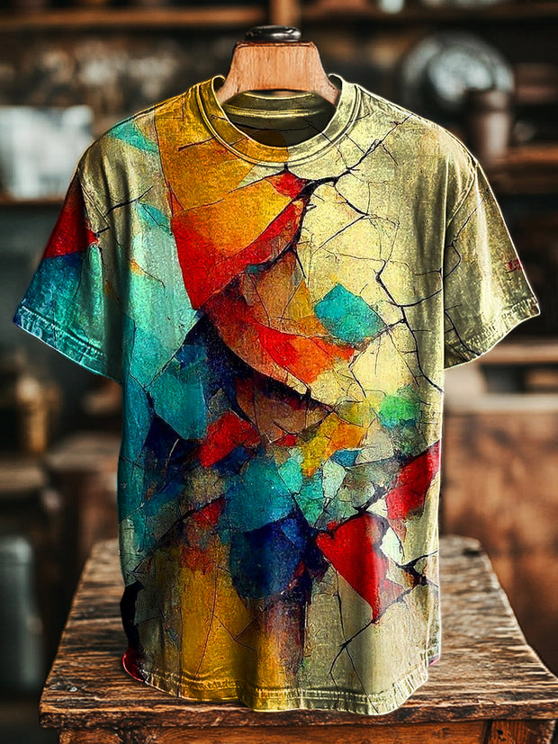 Unisex Vintage Colorful Abstract Art Print Casual Loose T-Shirt