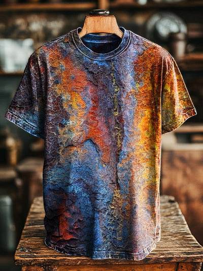 Unisex Vintage Colorful Old Textured Art Print Casual Loose T-Shirt