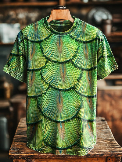 Unisex Vintage Abstract Feather Print Casual Loose T-Shirt