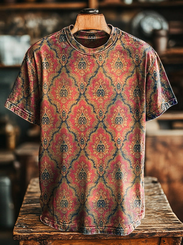 Unisex Vintage Ethnic Geometric Art Print Casual Loose T-Shirt