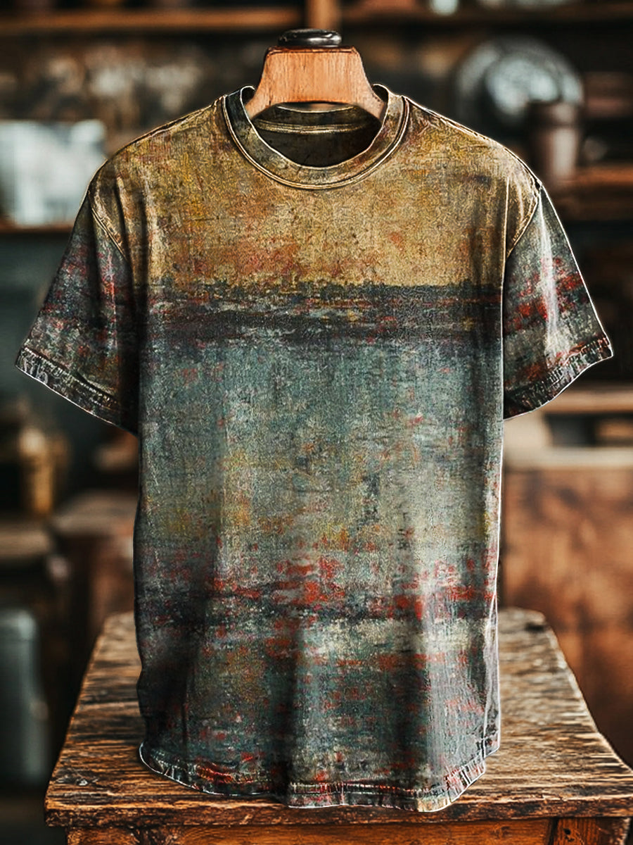 Unisex Vintage Abstract Old Stripe Printed Casual Loose T-Shirt
