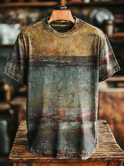 Unisex Vintage Abstract Old Stripe Printed Casual Loose T-Shirt