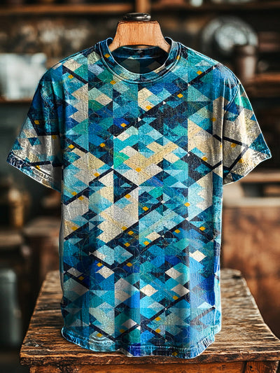 Unisex Vintage Abstract Geometric Print Casual Loose T-Shirt