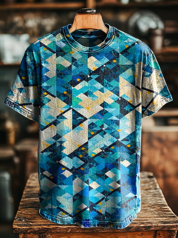 Unisex Vintage Abstract Geometric Print Casual Loose T-Shirt