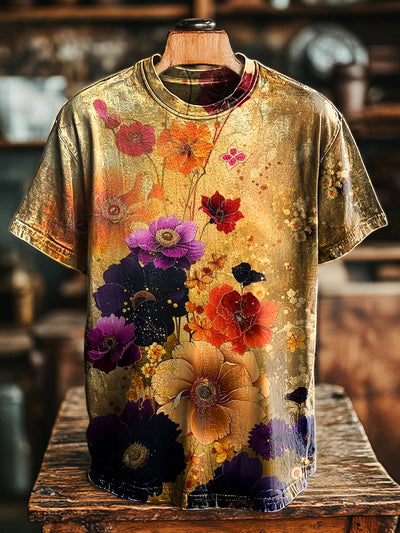 Unisex Vintage Floral Art Print Casual Loose T-Shirt