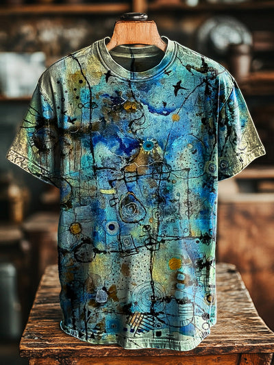 Unisex Vintage Abstract Graffiti Print Casual Loose T-Shirt