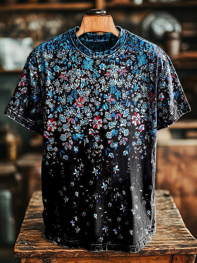 Unisex Vintage Abstract Gradient Floral Print Casual Loose T-Shirt