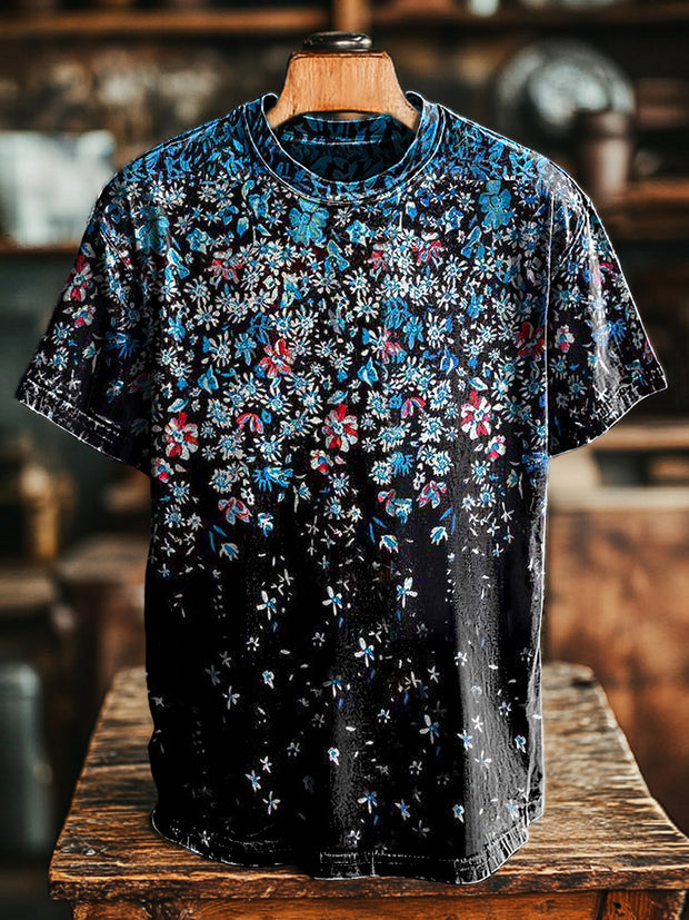 Unisex Vintage Abstract Gradient Floral Print Casual Loose T-Shirt