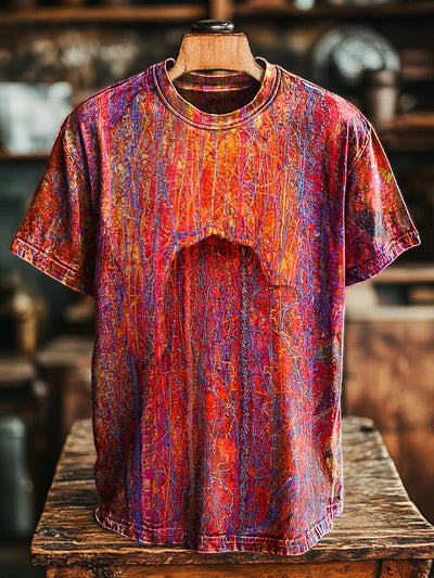Unisex Vintage Abstract Line Print Casual Loose T-Shirt