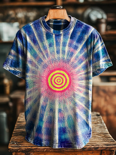 Unisex Vintage Abstract Line Tie-Dye Printed Casual Loose T-Shirt