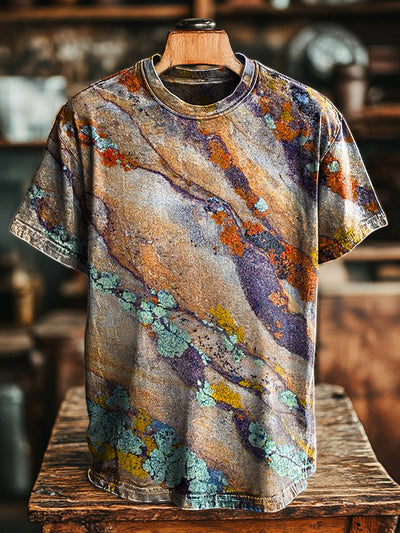 Unisex Vintage Abstract Line Texture Print Casual Loose T-Shirt