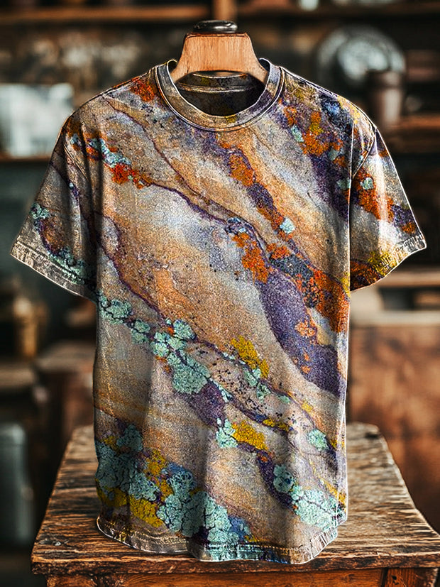 Unisex Vintage Abstract Line Texture Print Casual Loose T-Shirt