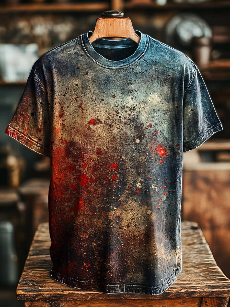Unisex Vintage Aged Mottled Art Print Casual Loose T-Shirt