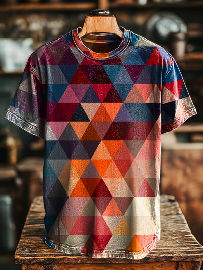 Unisex Vintage Colorful Geometric Art Print Casual Loose T-Shirt