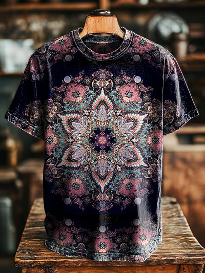 Unisex Vintage Mandala Art Print Casual Loose T-Shirt