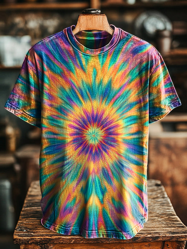 Unisex Vintage Rainbow Color Abstract Art Print Casual Loose T-Shirt