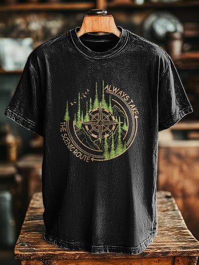 Unisex Vintage Camping Travel Graphic Printed Casual Loose T-Shirt