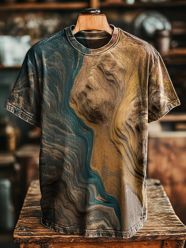 Unisex Vintage Abstract Quicksand Textured Print Casual Loose T-Shirt
