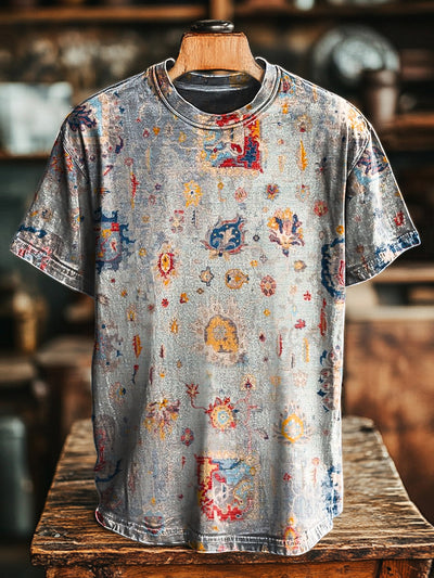 Unisex Vintage Ethnic Totem Floral Print Casual Loose T-Shirt