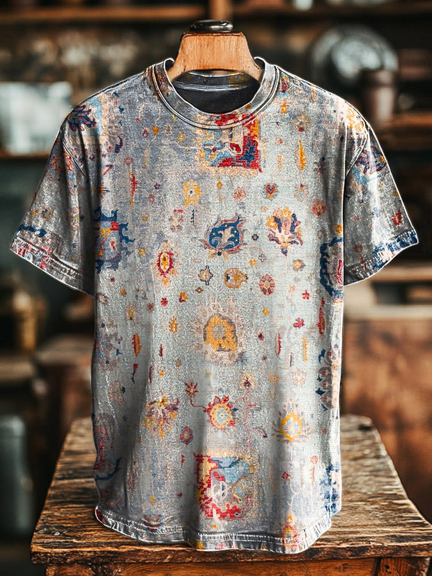 Unisex Vintage Ethnic Totem Floral Print Casual Loose T-Shirt