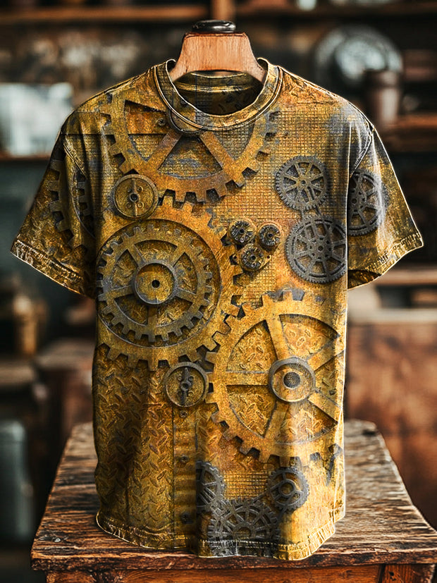 Unisex Vintage Gear Art Print Casual Loose T-Shirt