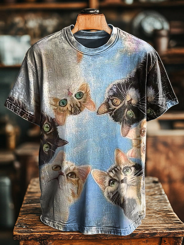 Unisex Fun Cat Print Casual Loose Short Sleeve T-Shirt