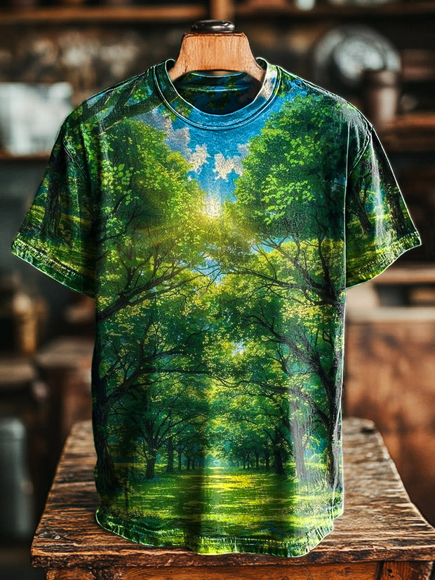 Unisex Vintage Sunny Grove Art Print Casual Loose T-Shirt