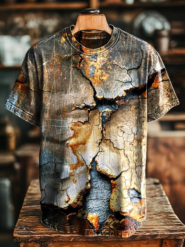 Unisex Vintage Aged Crackle Print Casual Loose T-Shirt