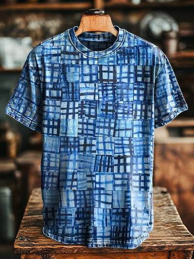 Unisex Vintage Abstract Line Geometric Print Casual Loose T-Shirt