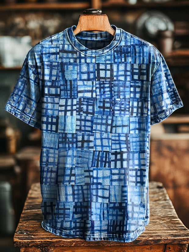 Unisex Vintage Abstract Line Geometric Print Casual Loose T-Shirt