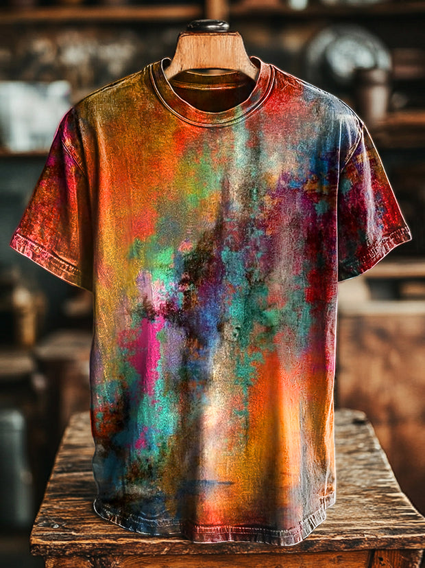 Unisex Vintage Colorful Abstract Ink Print Casual Loose T-Shirt