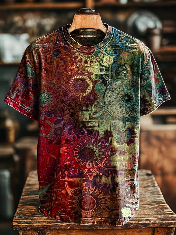 Unisex Retro Abstract Geometric Print Casual Loose T-Shirt