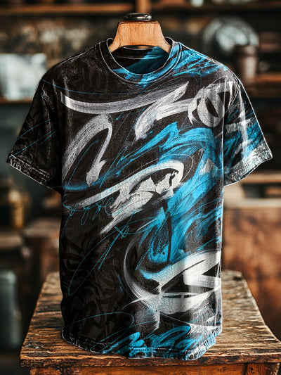 Unisex Vintage Abstract Line Graffiti Art Print Casual Loose T-Shirt