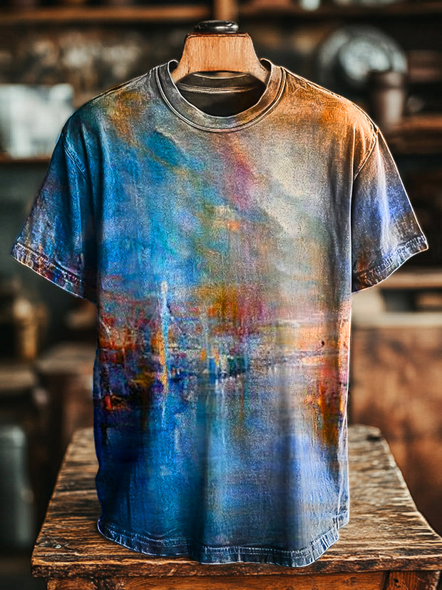 Unisex Vintage Colorful Abstract Painting Art Print Casual Loose T-Shirt